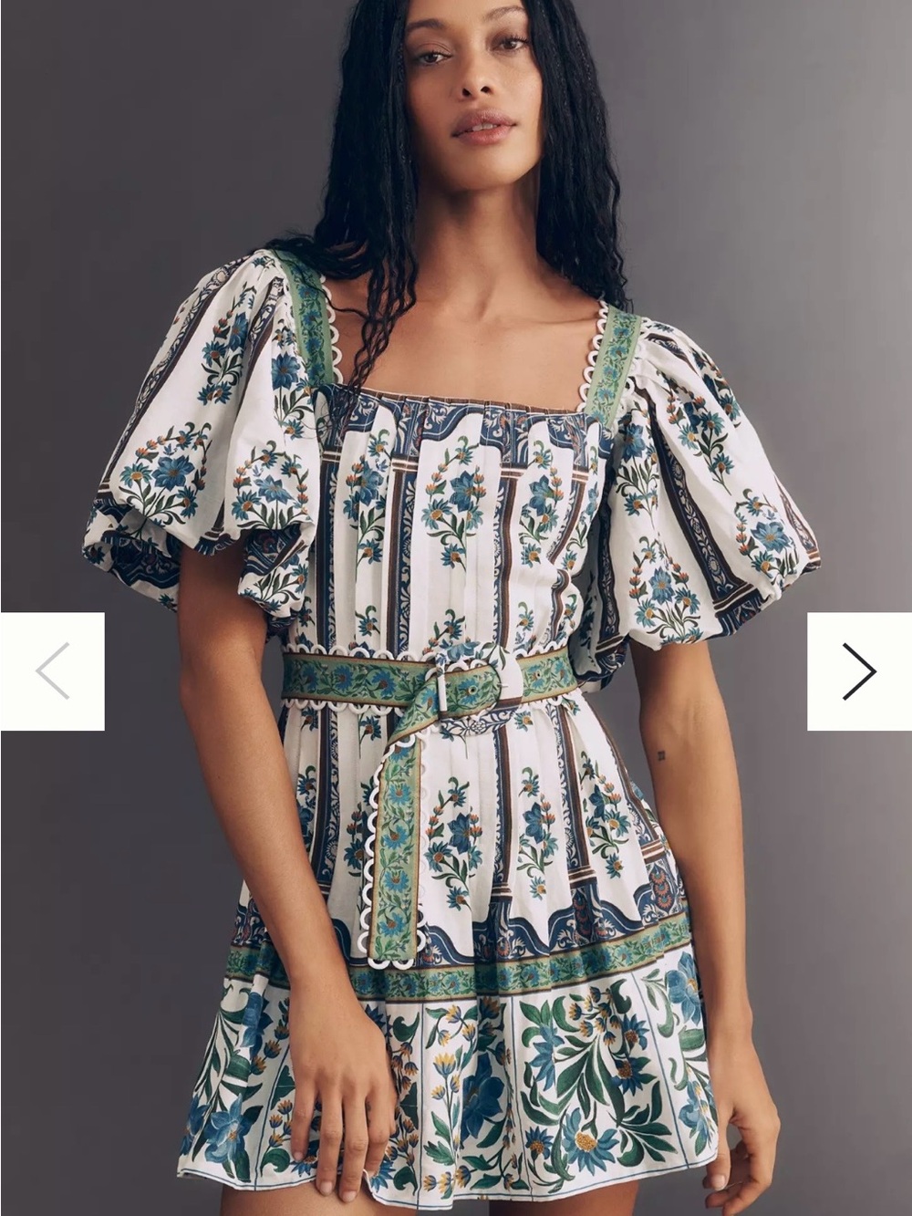 FARM Rio White Mini Dress with Blue Floral Print and Green Accents